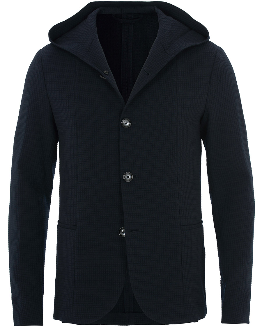 Herr | Kavajer | Emporio Armani | Structured Knitted Blazer Hoodie Navy