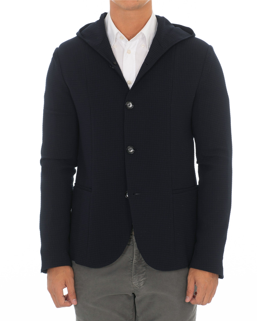 Herr | Kavajer | Emporio Armani | Structured Knitted Blazer Hoodie Navy