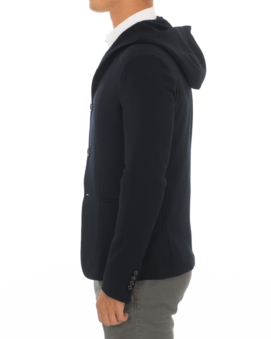 Herr | Kavajer | Emporio Armani | Structured Knitted Blazer Hoodie Navy