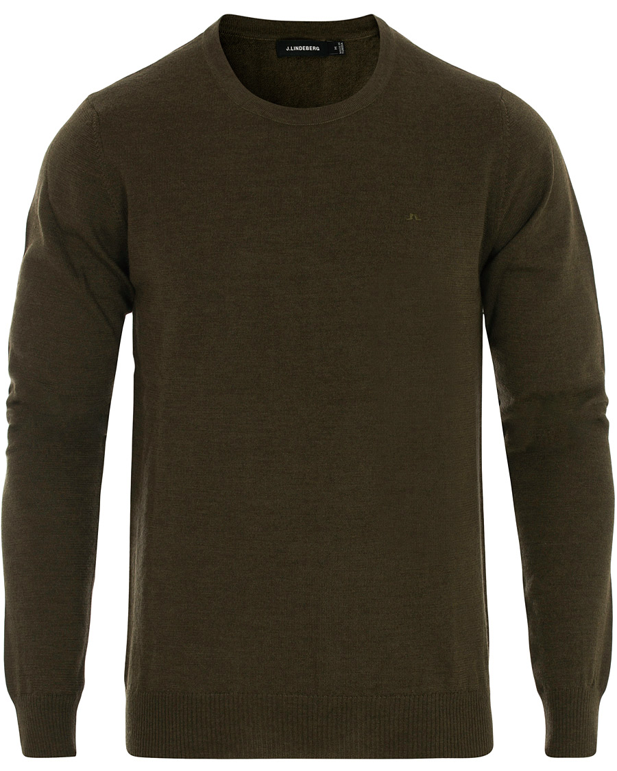 Herr | Tröjor | J.Lindeberg | Lyle True Merino Crew Neck Pullover Green
