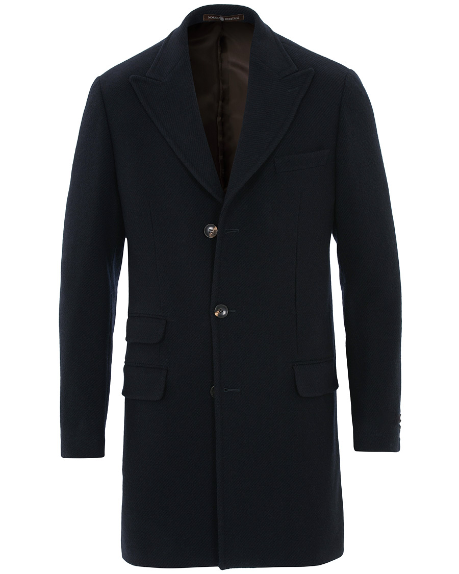Herr | Jackor | Morris Heritage | Structured Wool Peak Lapel Coat Navy
