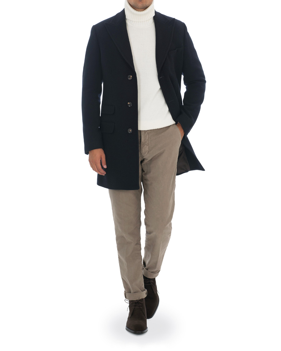 Herr | Jackor | Morris Heritage | Structured Wool Peak Lapel Coat Navy