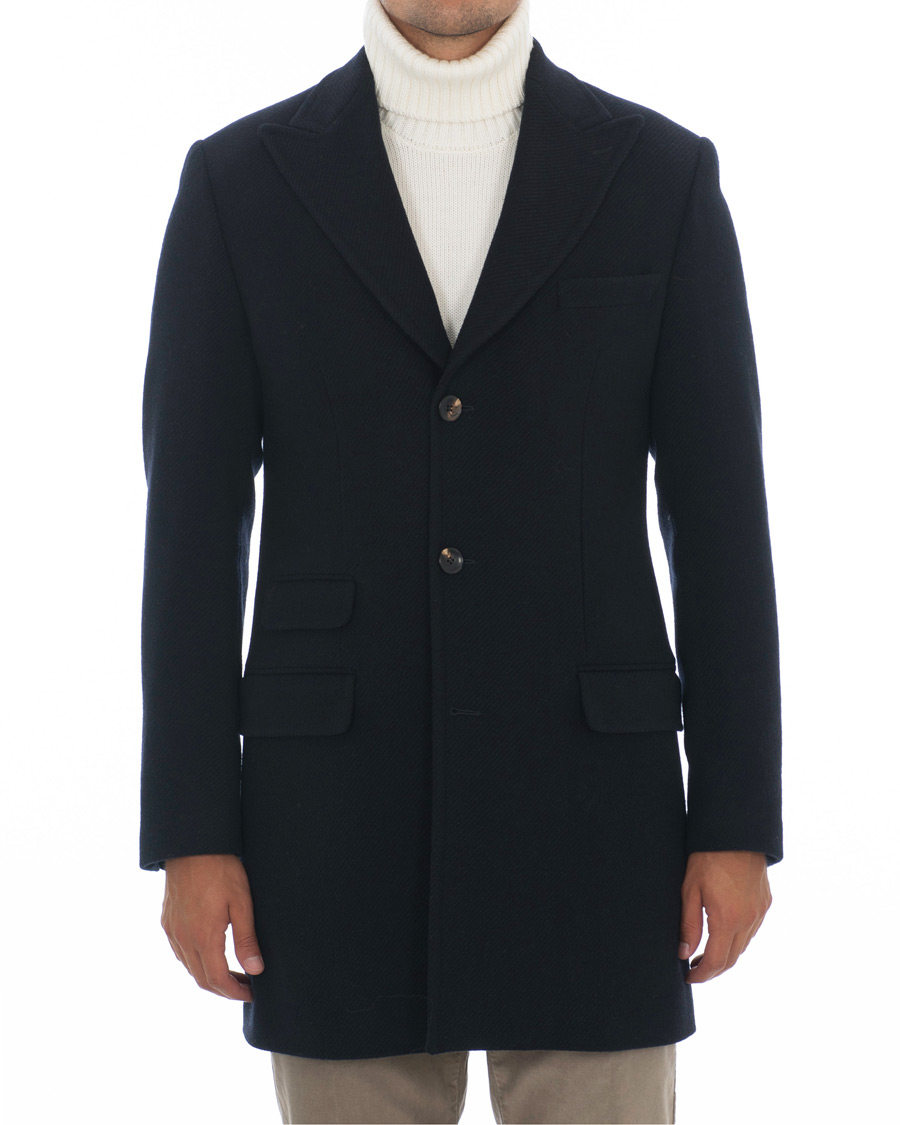 Herr | Jackor | Morris Heritage | Structured Wool Peak Lapel Coat Navy
