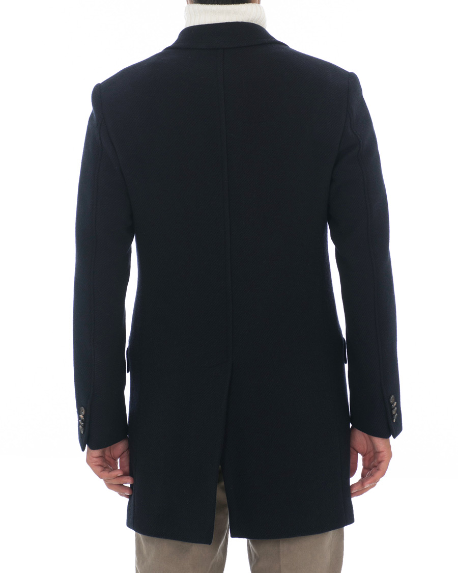 Herr | Jackor | Morris Heritage | Structured Wool Peak Lapel Coat Navy