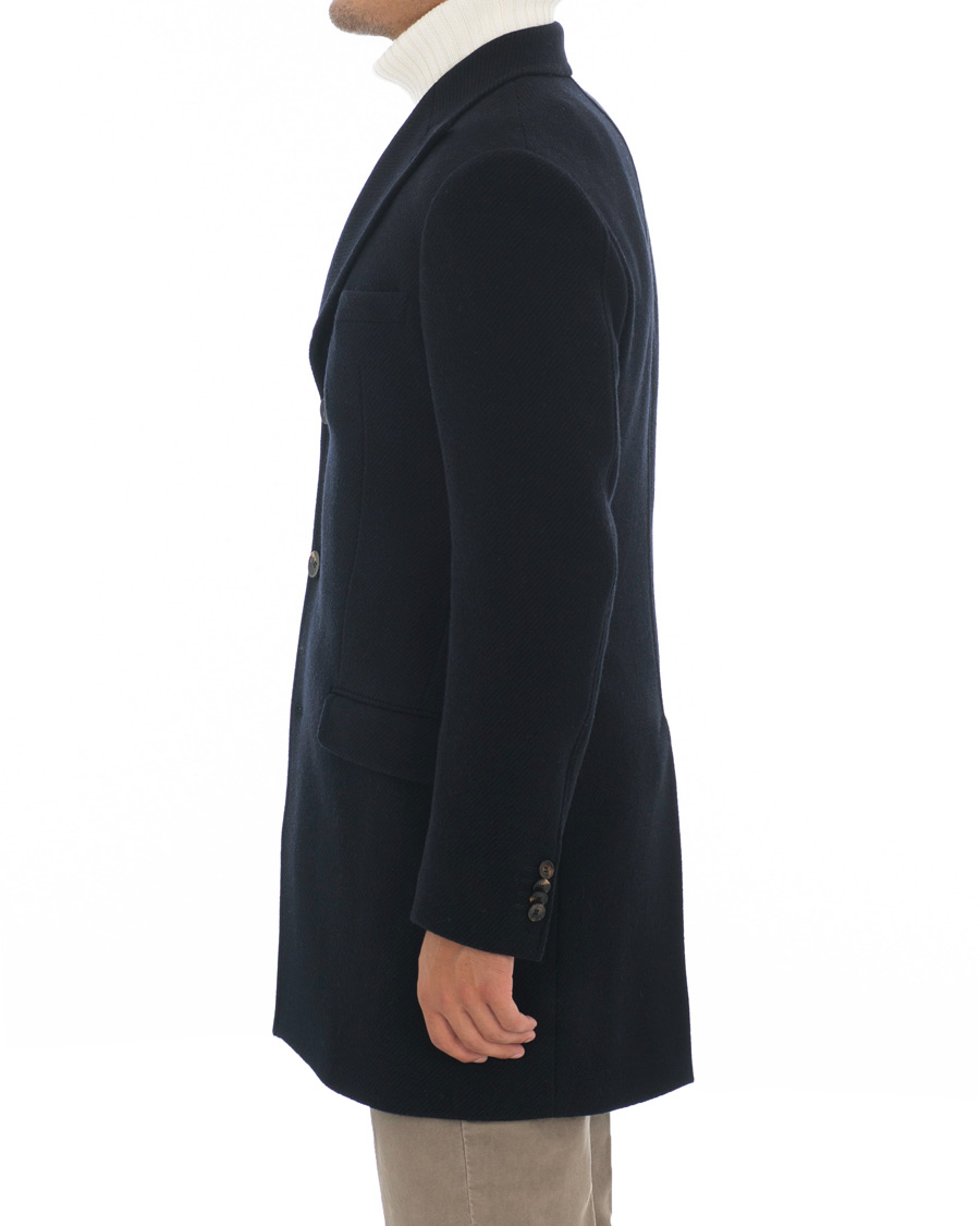 Herr | Jackor | Morris Heritage | Structured Wool Peak Lapel Coat Navy