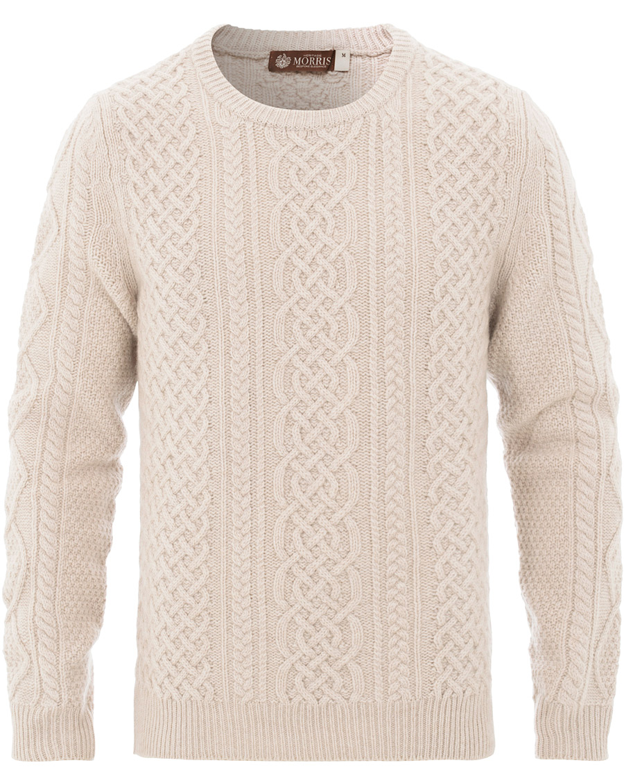 Herr | Tröjor | Morris Heritage | Cable Knitted Cashmere O-Neck Off White