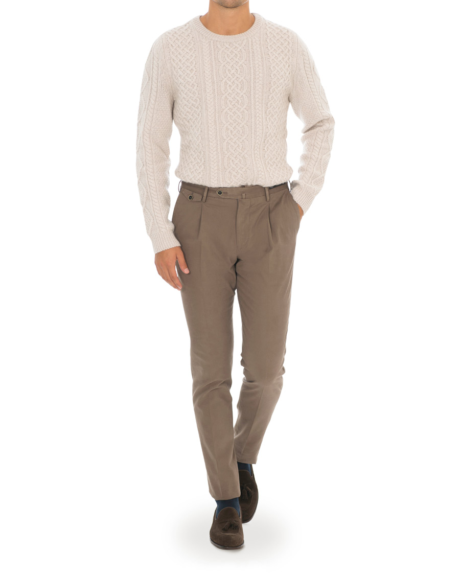 Herr | Tröjor | Morris Heritage | Cable Knitted Cashmere O-Neck Off White