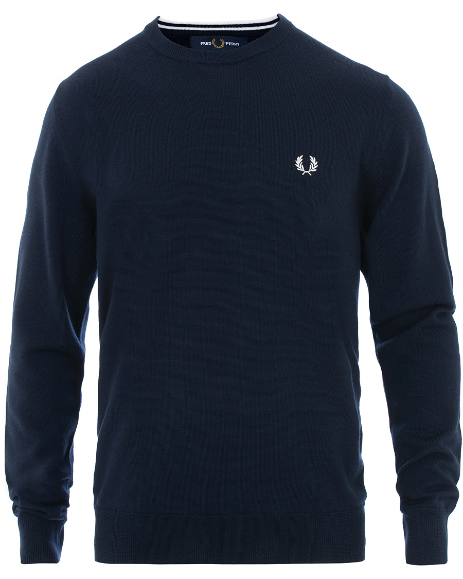 Herr | Tröjor | Fred Perry | Merino Wool Crew Neck Pullover Carbon Blue