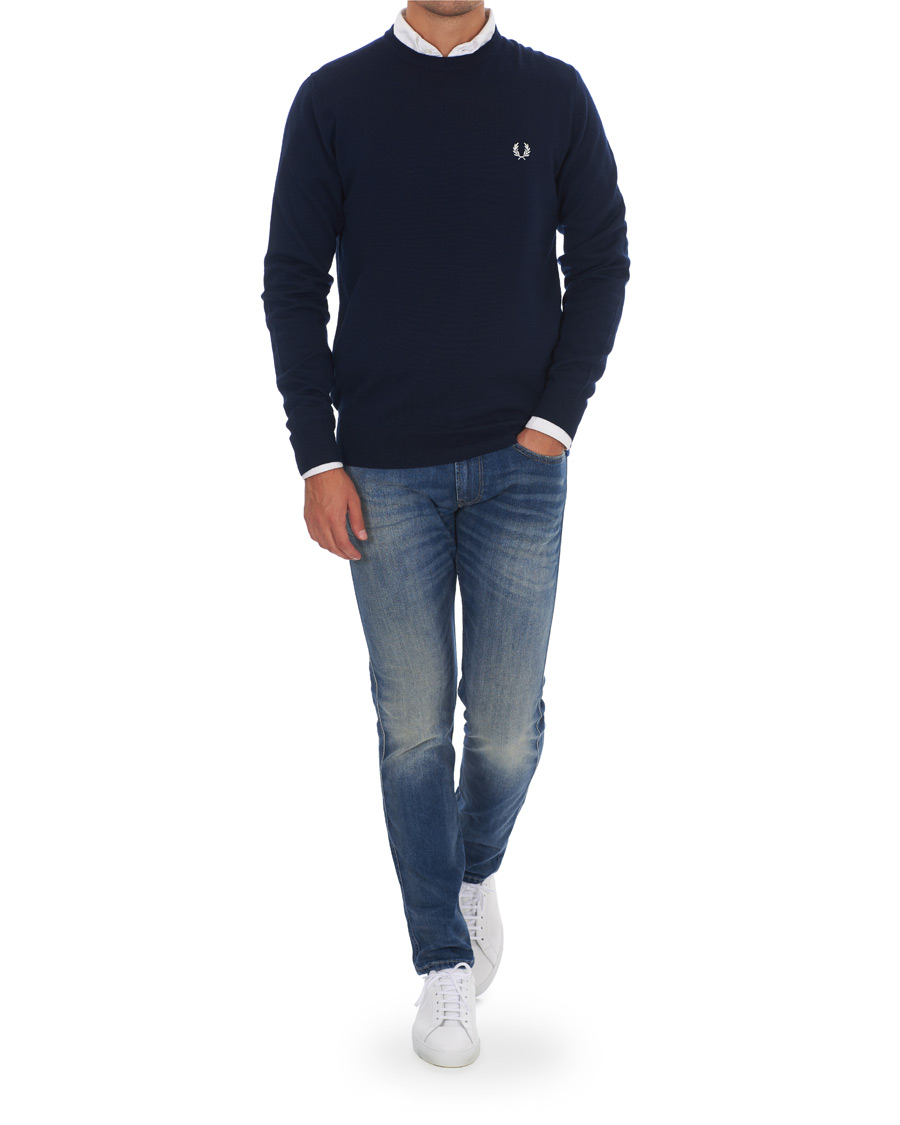 Herr | Tröjor | Fred Perry | Merino Wool Crew Neck Pullover Carbon Blue