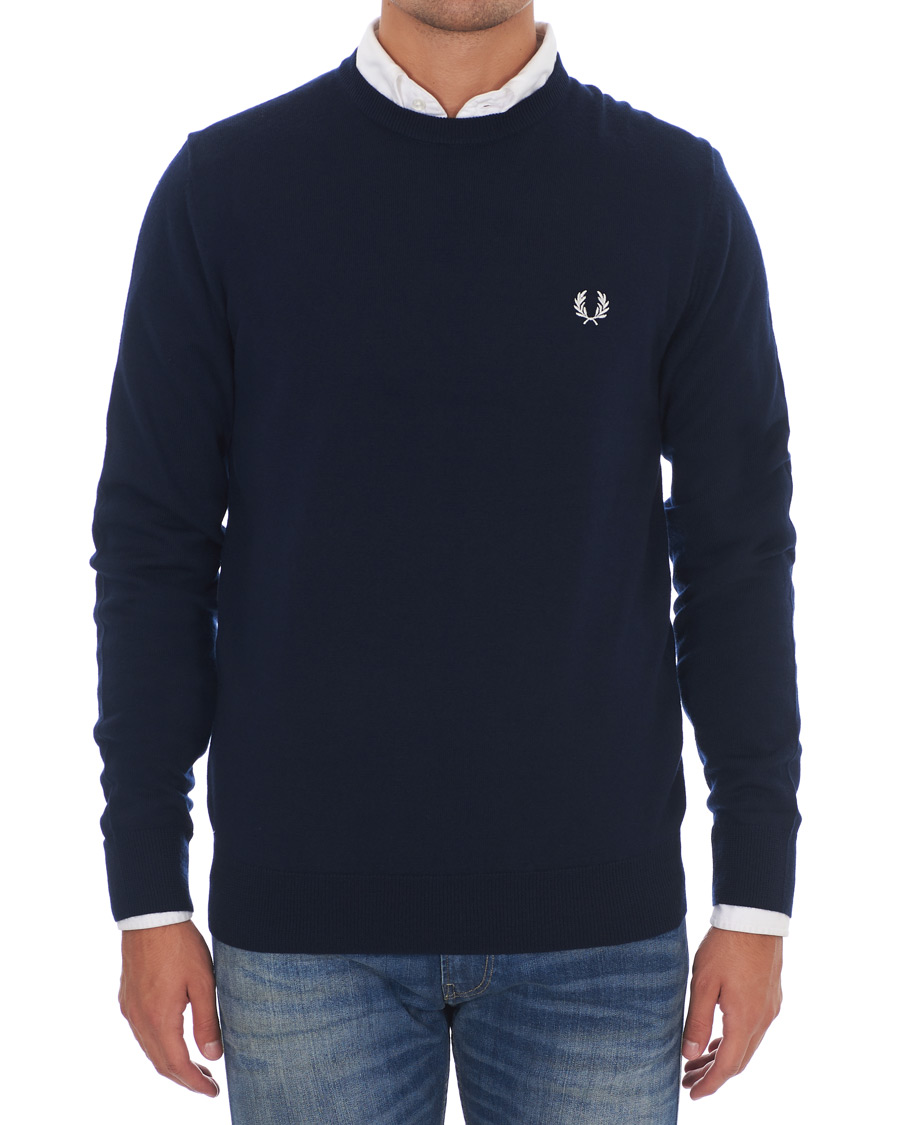 Herr | Tröjor | Fred Perry | Merino Wool Crew Neck Pullover Carbon Blue