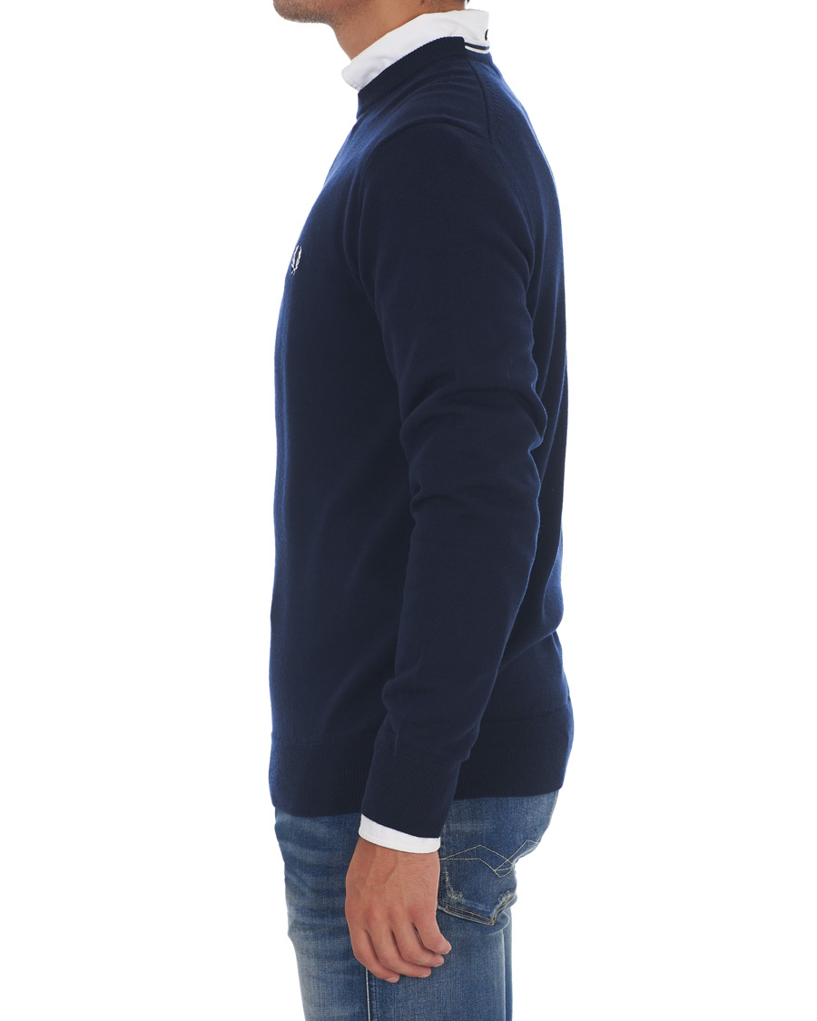 Herr | Tröjor | Fred Perry | Merino Wool Crew Neck Pullover Carbon Blue
