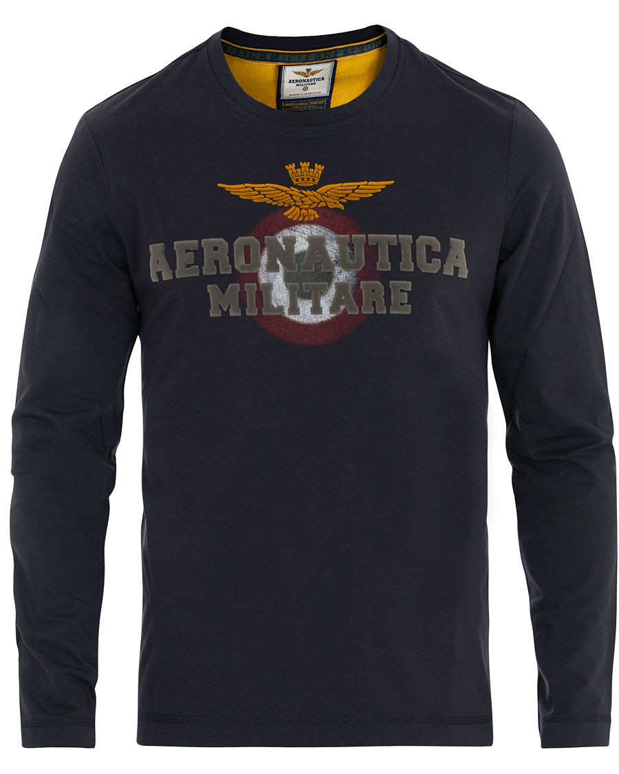 Herr | T-Shirts | Aeronautica Militare | TS1640 Long Sleeve Crew Neck Tee Navy
