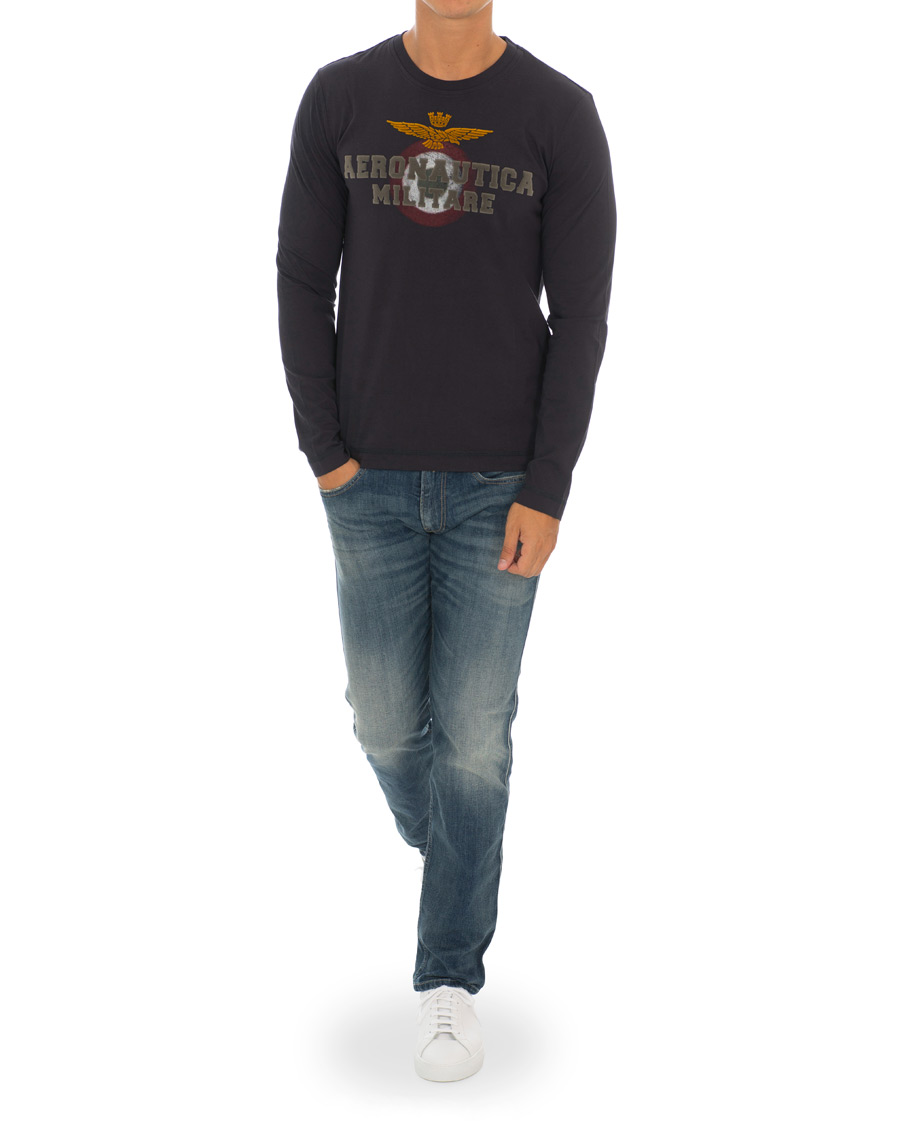 Herr | T-Shirts | Aeronautica Militare | TS1640 Long Sleeve Crew Neck Tee Navy