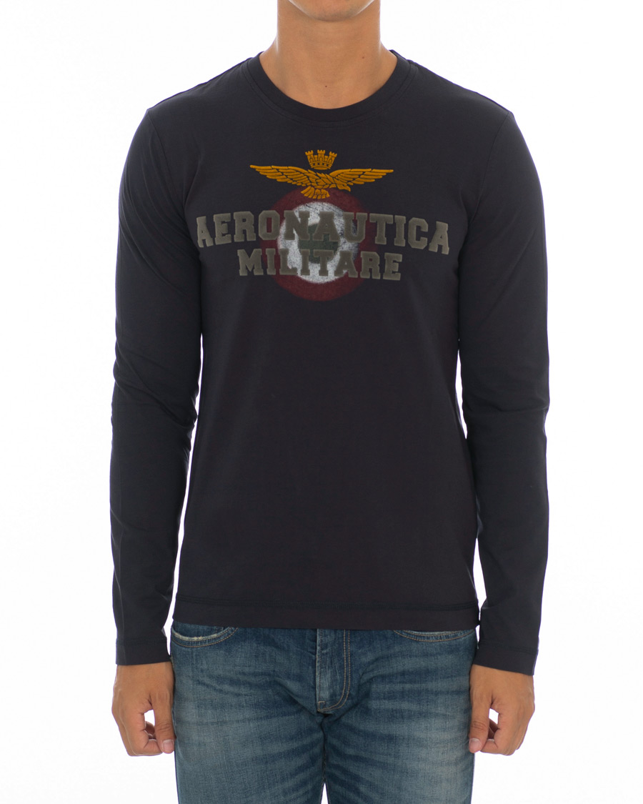 Herr | T-Shirts | Aeronautica Militare | TS1640 Long Sleeve Crew Neck Tee Navy
