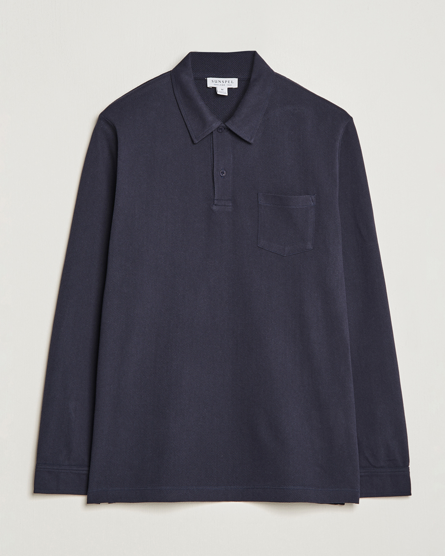 Herr | Pikéer | Sunspel | Long Sleeve Riviera Polo Shirt Navy