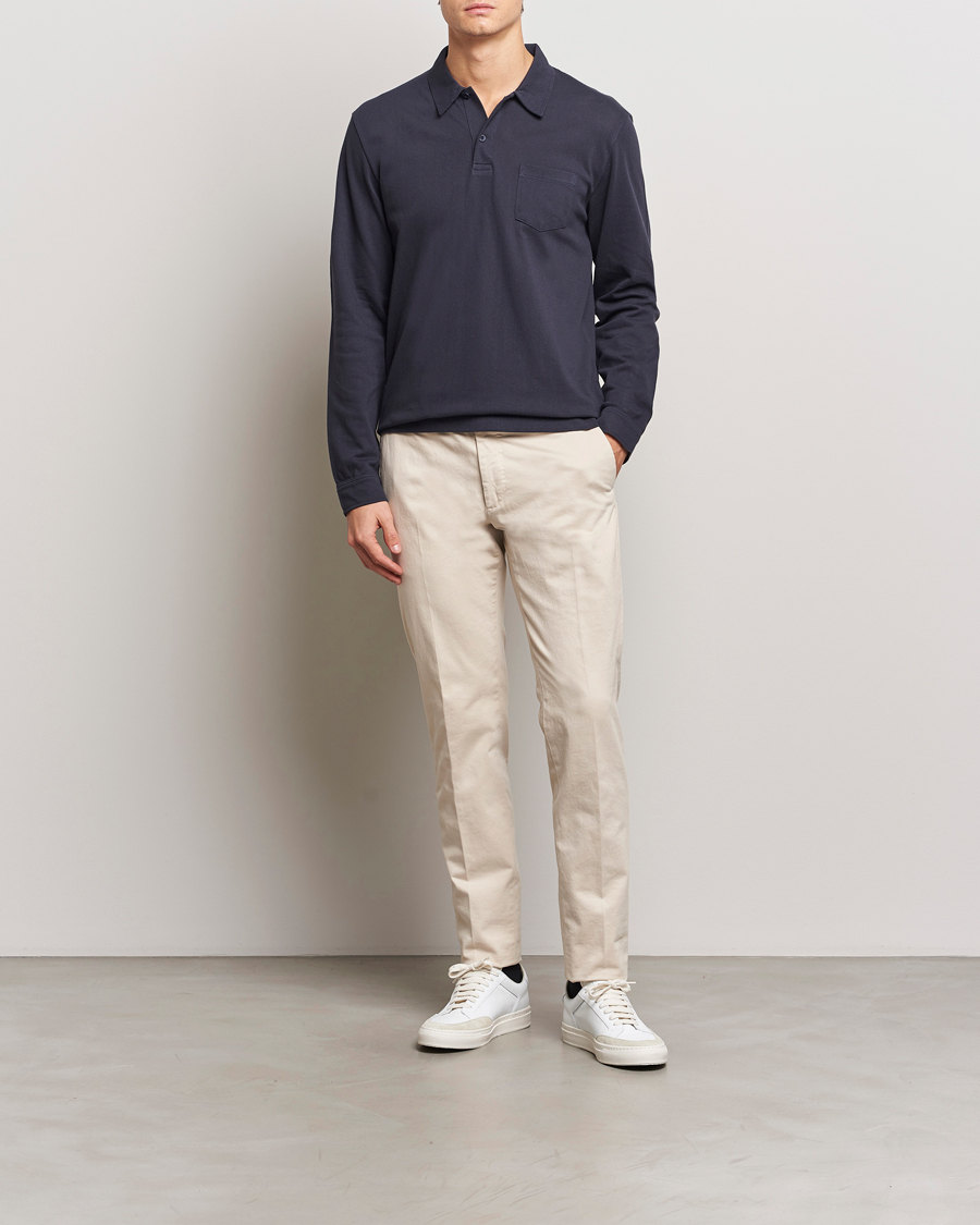 Herr | Pikéer | Sunspel | Long Sleeve Riviera Polo Shirt Navy