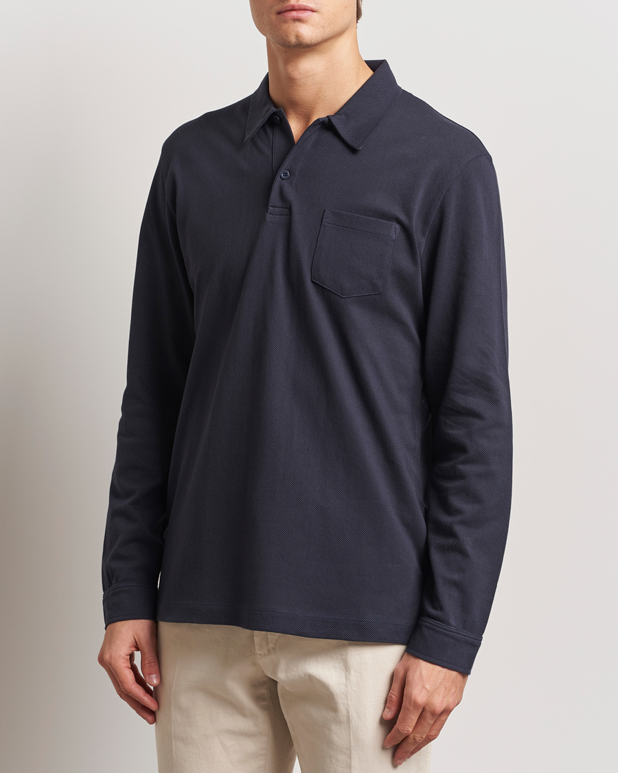 Herr | Pikéer | Sunspel | Long Sleeve Riviera Polo Shirt Navy