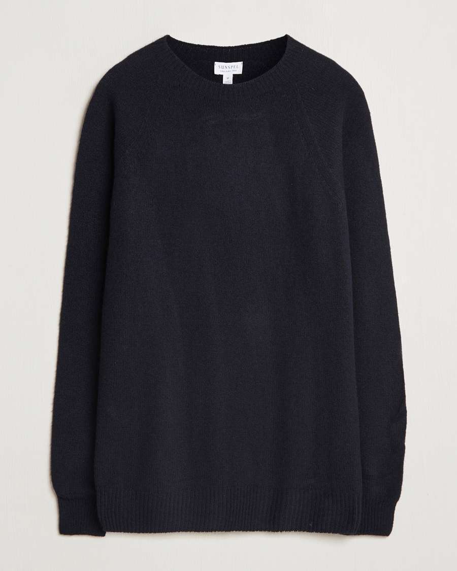 Herr | Tröjor | Sunspel | Lambswool Crewneck Dark Navy Moiline