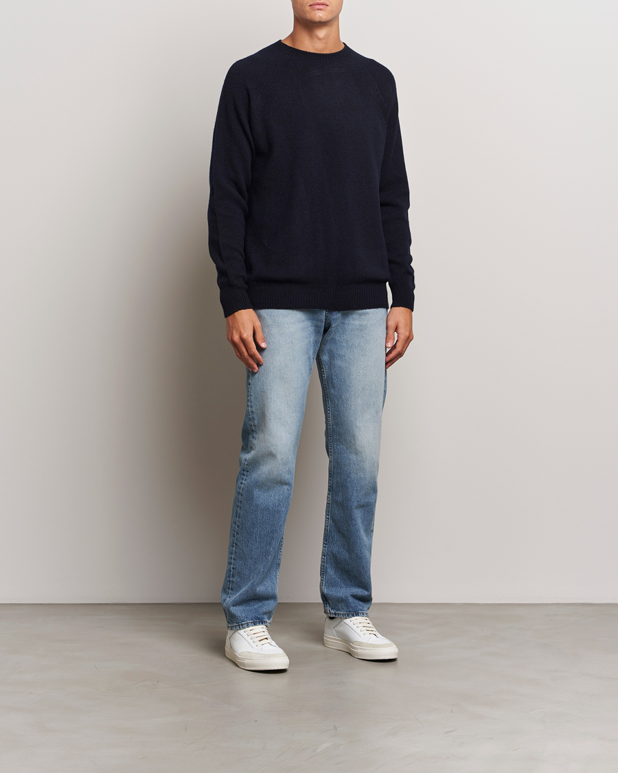 Herr | Tröjor | Sunspel | Lambswool Crewneck Dark Navy Moiline