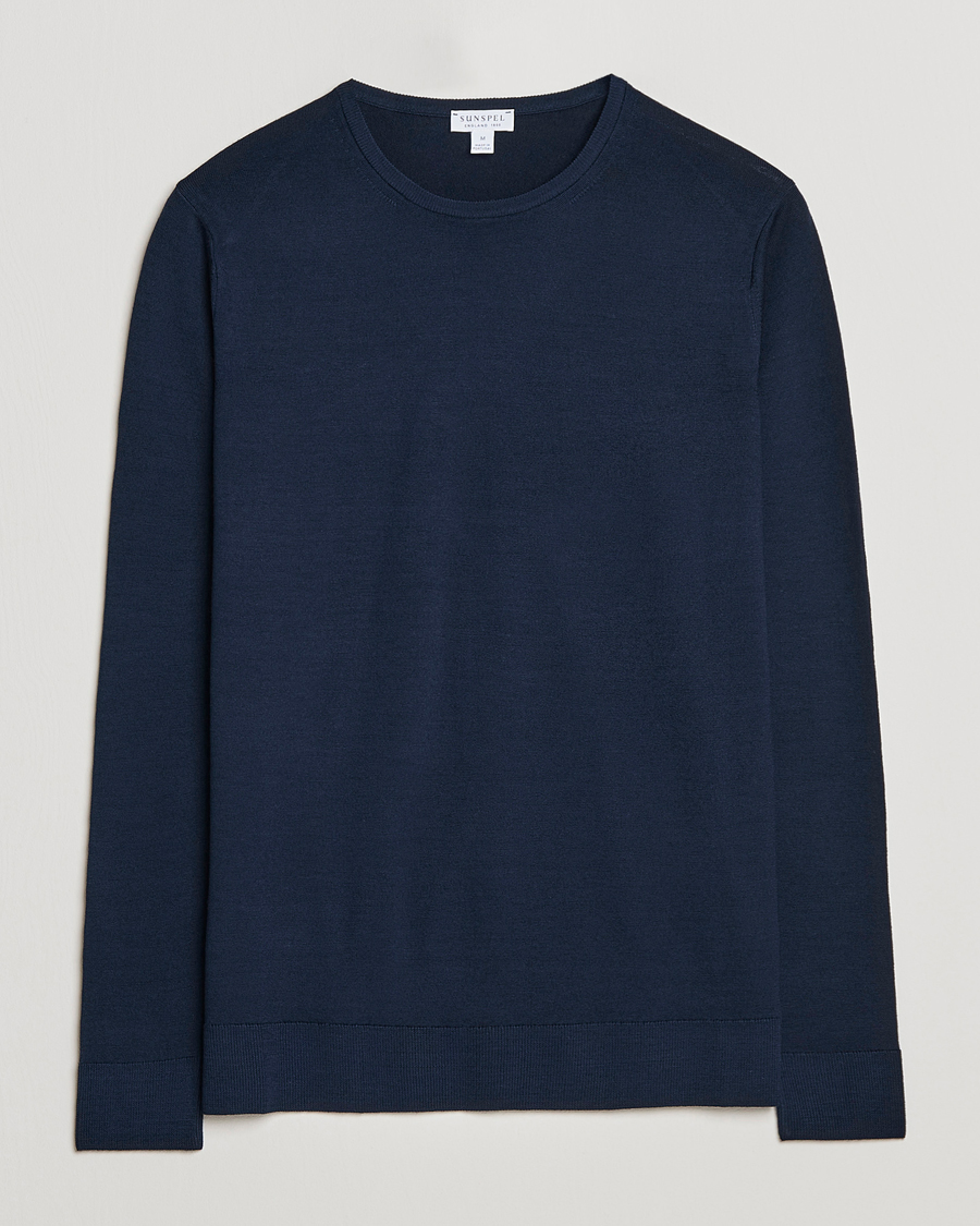 Herr | Tröjor | Sunspel | Crew Neck Jumper Light Navy