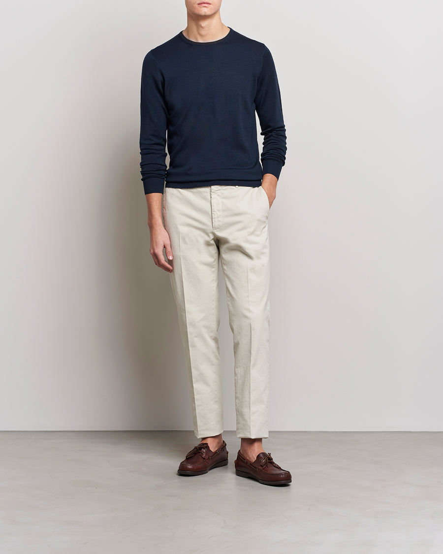 Herr | Tröjor | Sunspel | Crew Neck Jumper Light Navy