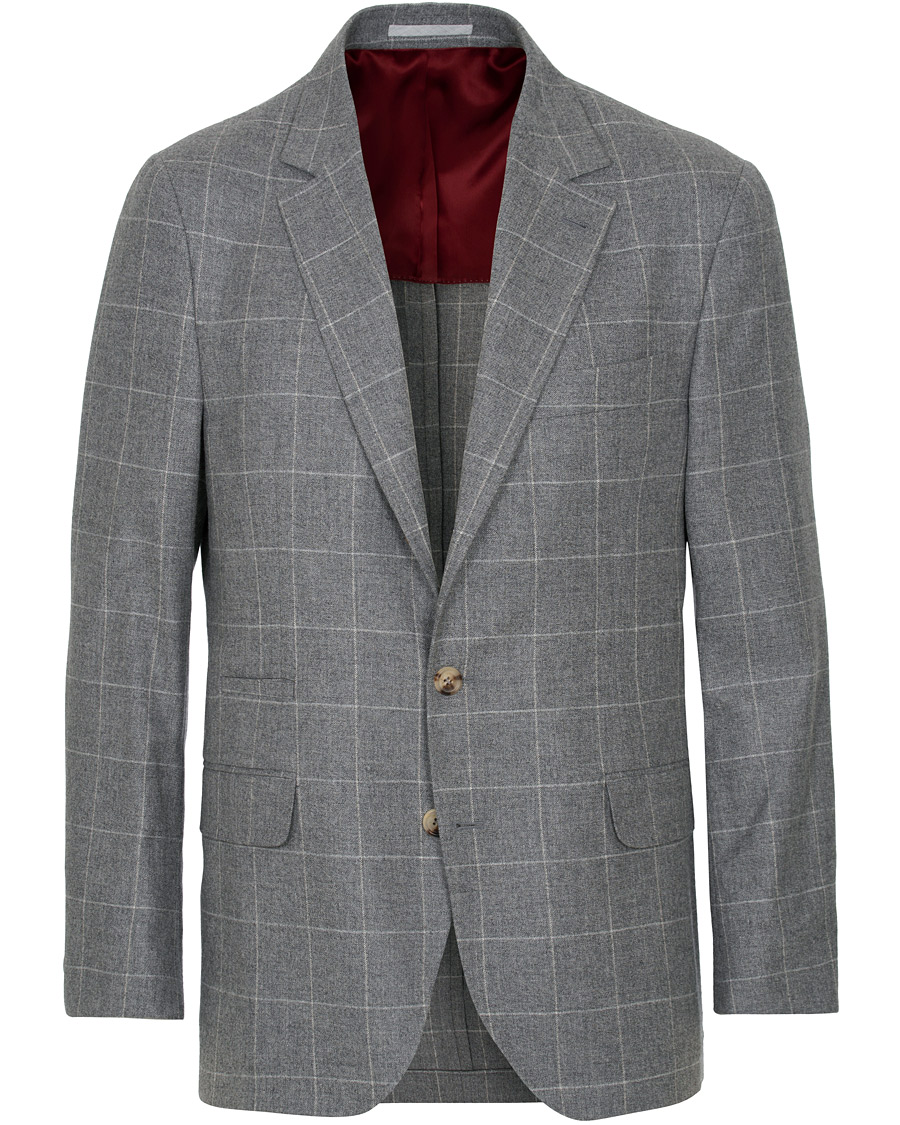 Herr | Kavajer | Brunello Cucinelli | Windowpane Check Blazer Light Grey