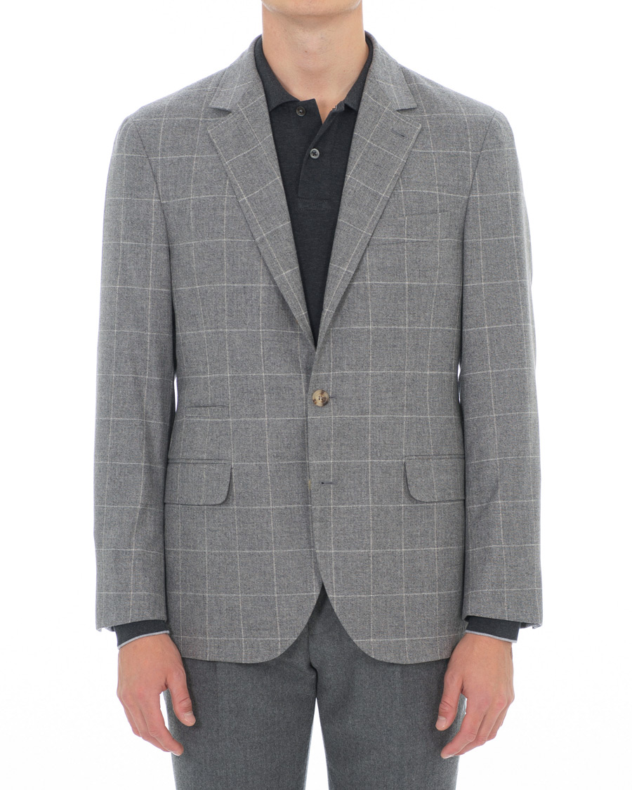 Herr | Kavajer | Brunello Cucinelli | Windowpane Check Blazer Light Grey