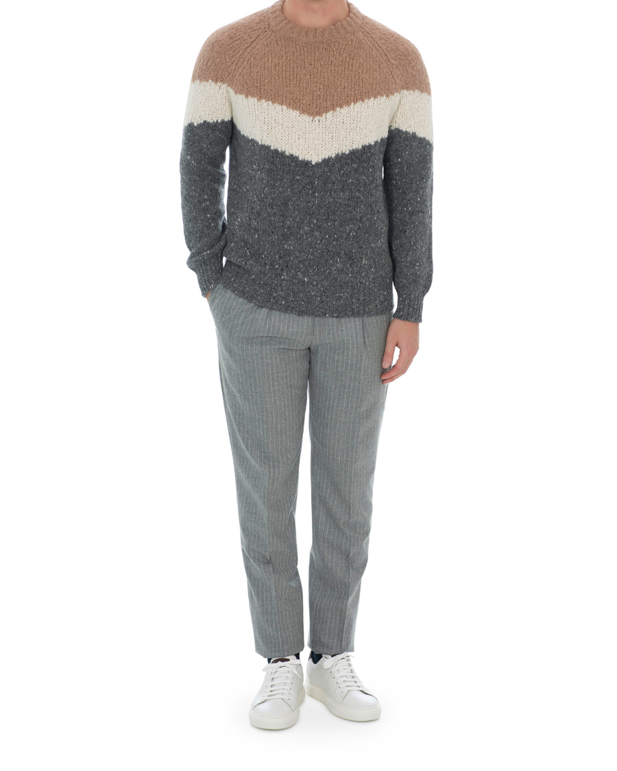 Herr | Byxor | Brunello Cucinelli | Slim Fit Pin Stripe Pleated Flannel Trousers Light Grey