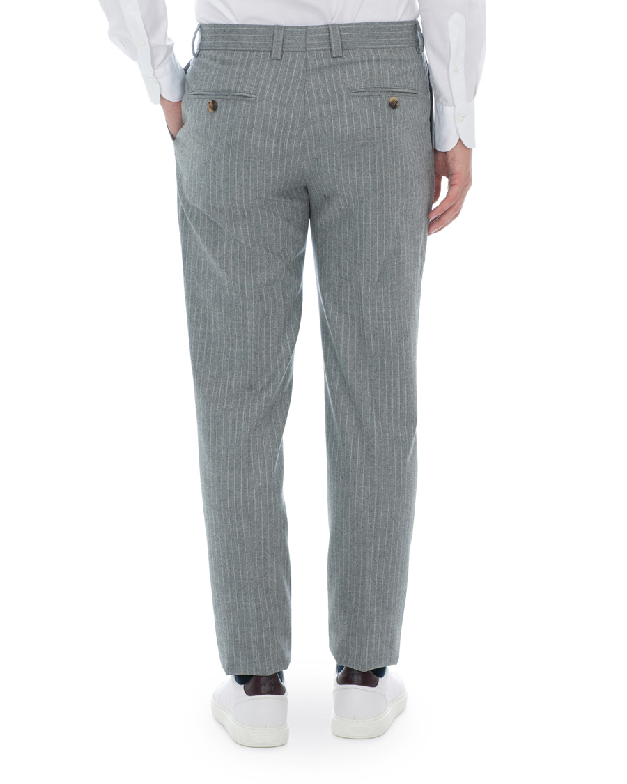 Herr | Byxor | Brunello Cucinelli | Slim Fit Pin Stripe Pleated Flannel Trousers Light Grey