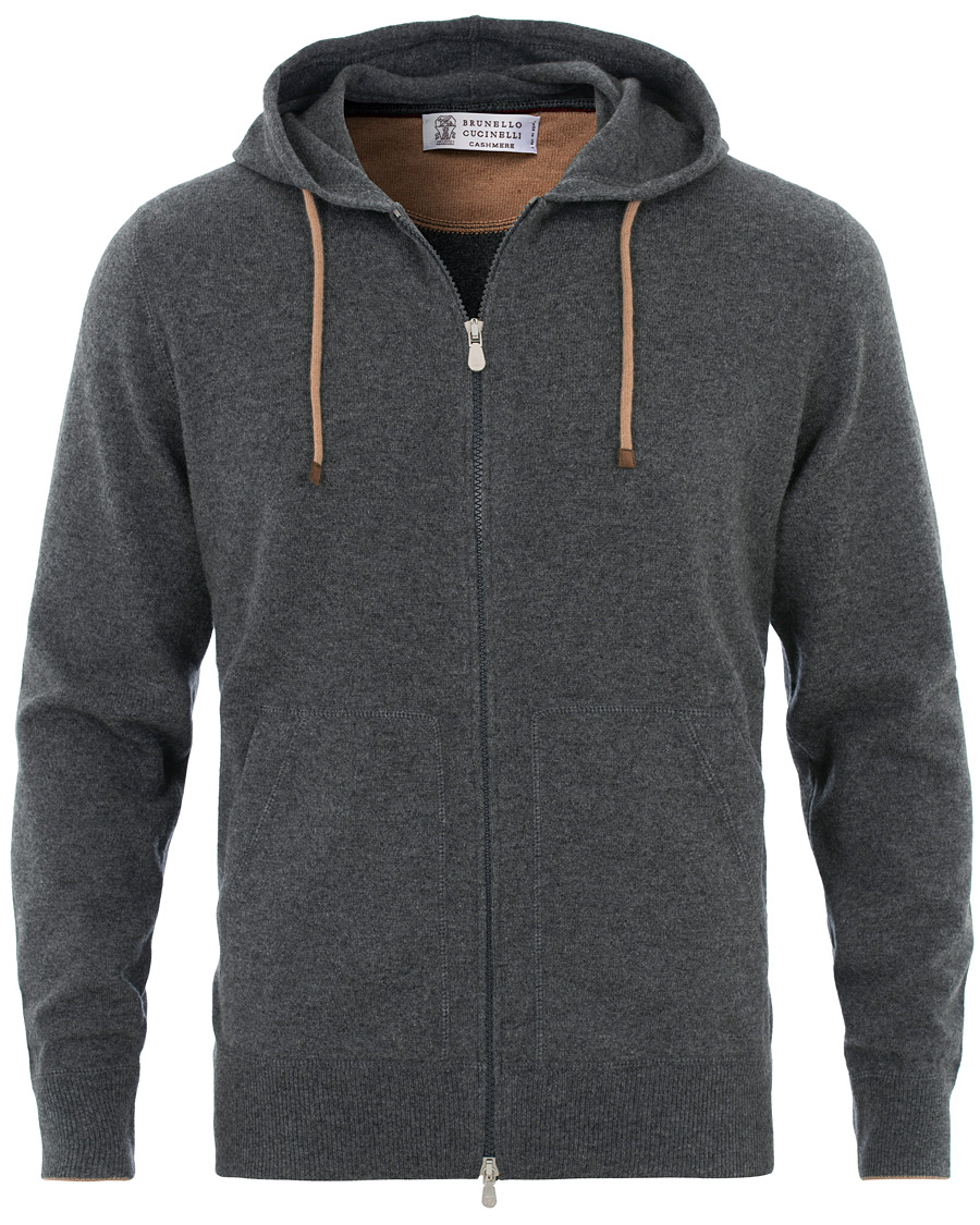 Herr | Tröjor | Brunello Cucinelli | Cashmere Zip Hoodie Dark Grey