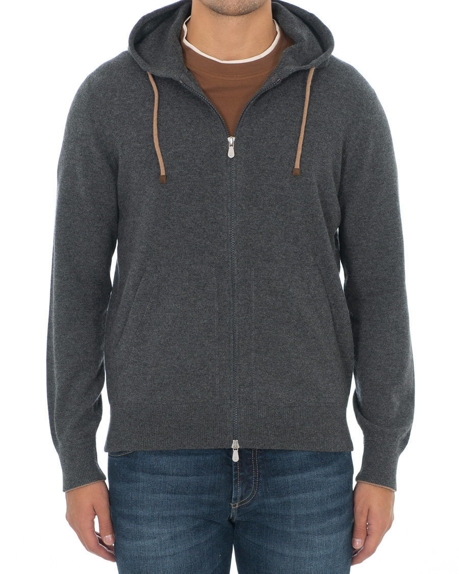 Herr | Tröjor | Brunello Cucinelli | Cashmere Zip Hoodie Dark Grey