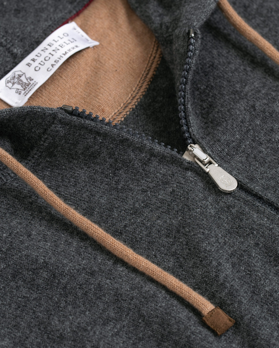 Herr | Tröjor | Brunello Cucinelli | Cashmere Zip Hoodie Dark Grey