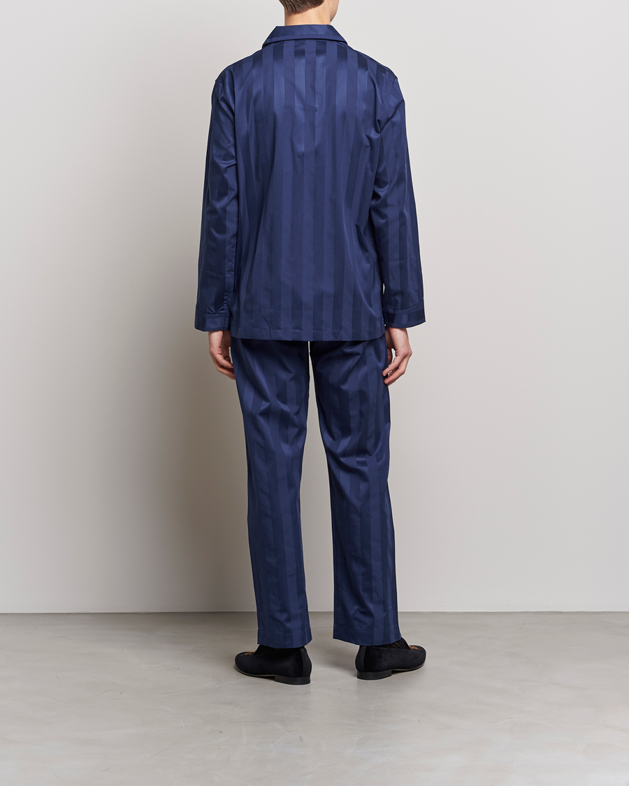 Herr | Pyjamas & Morgonrockar | Derek Rose | Striped Cotton Satin Pyjama Set Navy
