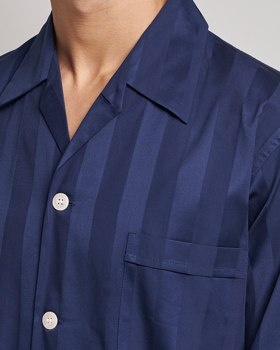 Herr | Pyjamas & Morgonrockar | Derek Rose | Striped Cotton Satin Pyjama Set Navy