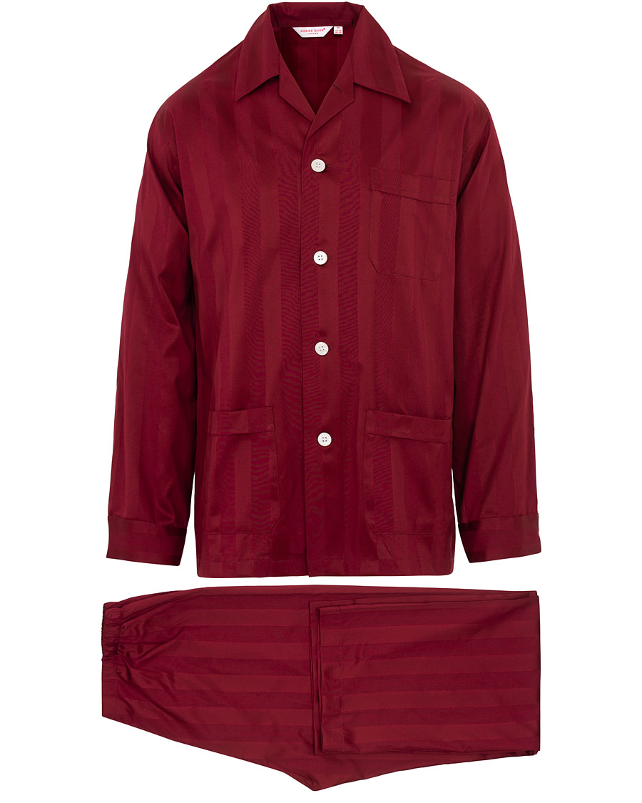 Herr | Pyjamas & Morgonrockar | Derek Rose | Cotton Satin Striped Pyjama Set Wine Red