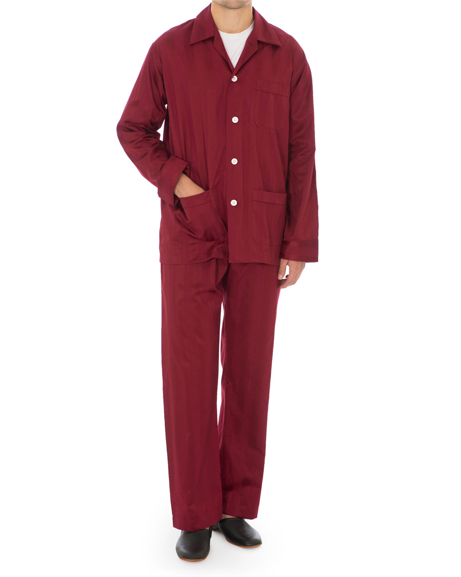 Herr | Pyjamas & Morgonrockar | Derek Rose | Cotton Satin Striped Pyjama Set Wine Red
