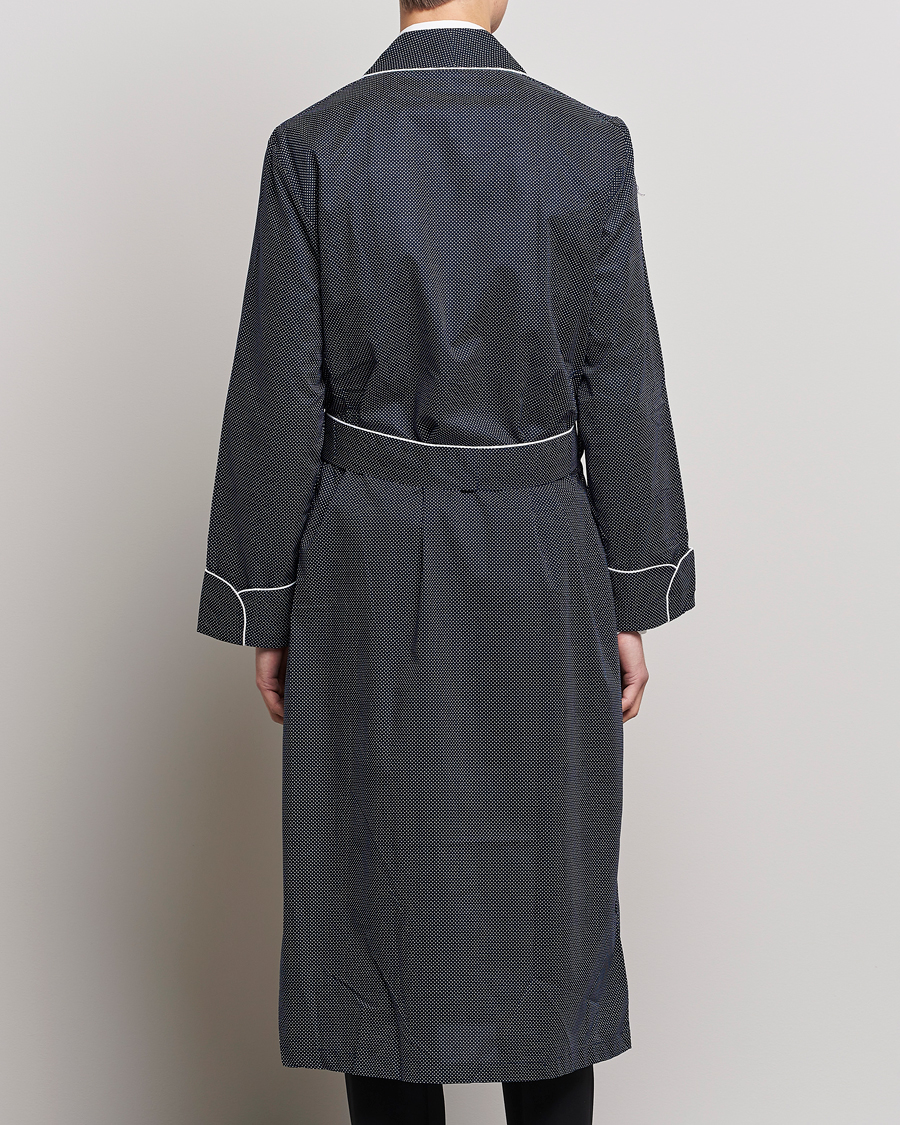Herr | Pyjamas & Morgonrockar | Derek Rose | Polka Dot Cotton Satin Dressing Gown Navy