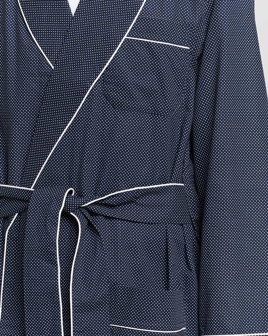 Herr | Pyjamas & Morgonrockar | Derek Rose | Polka Dot Cotton Satin Dressing Gown Navy