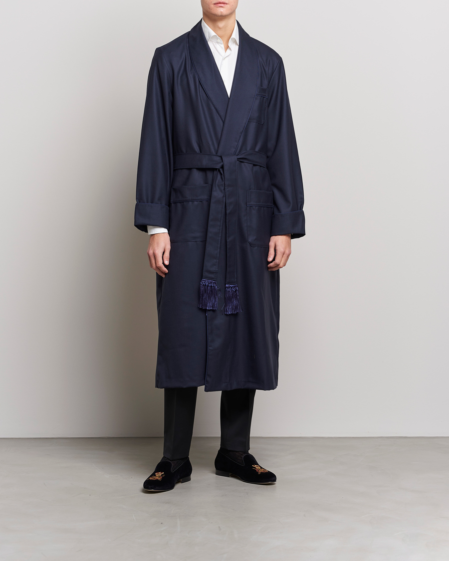 Herr | | Derek Rose | Pure Wool Dressing Gown Navy