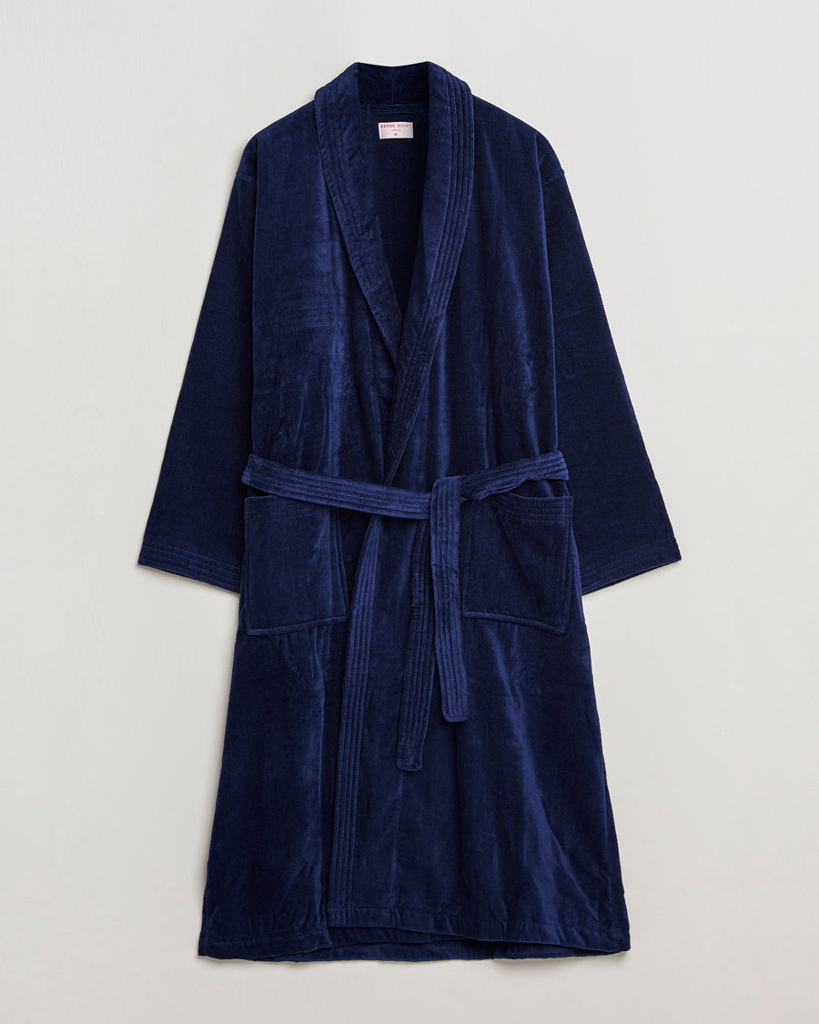 Herr | Pyjamas & Morgonrockar | Derek Rose | Cotton Velour Gown Navy
