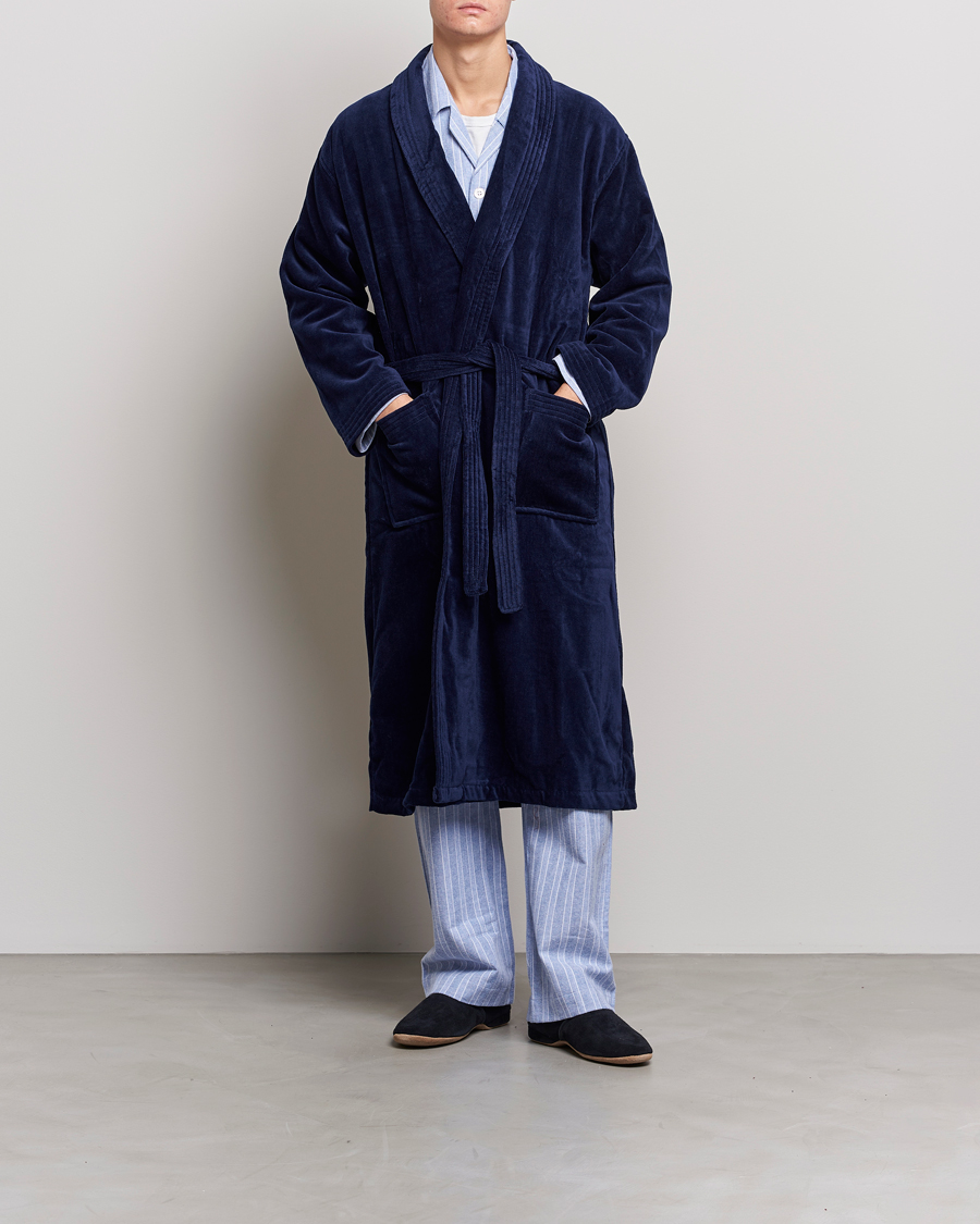 Herr | Loungewear | Derek Rose | Cotton Velour Gown Navy