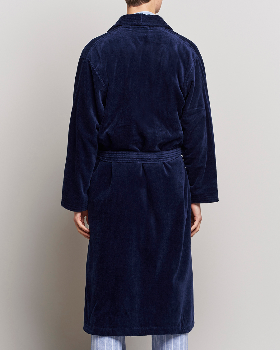 Herr | Pyjamas & Morgonrockar | Derek Rose | Cotton Velour Gown Navy