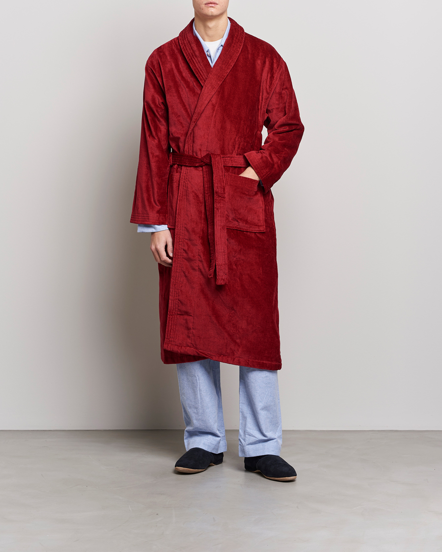 Herr | Pyjamas & Morgonrockar | Derek Rose | Cotton Velour Gown Wine Red