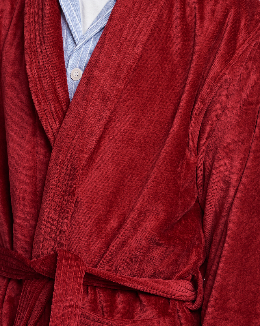 Herr | Pyjamas & Morgonrockar | Derek Rose | Cotton Velour Gown Wine Red