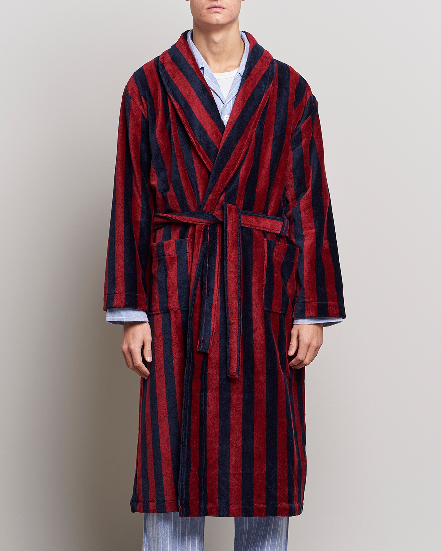 Herr | Till Konnässören | Derek Rose | Cotton Velour Striped Gown Red/Blue