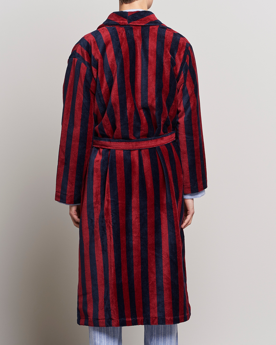Herr | Pyjamas & Morgonrockar | Derek Rose | Cotton Velour Striped Gown Red/Blue