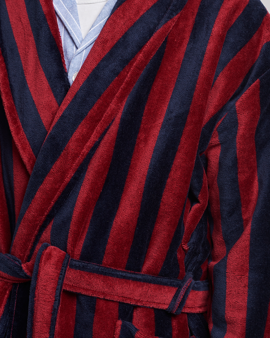 Herr | Pyjamas & Morgonrockar | Derek Rose | Cotton Velour Striped Gown Red/Blue