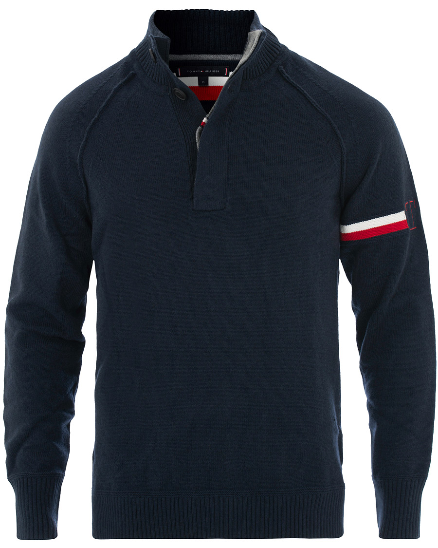 Herr | Tröjor | Tommy Hilfiger | Monogram Button Mock Neck Sky Captain