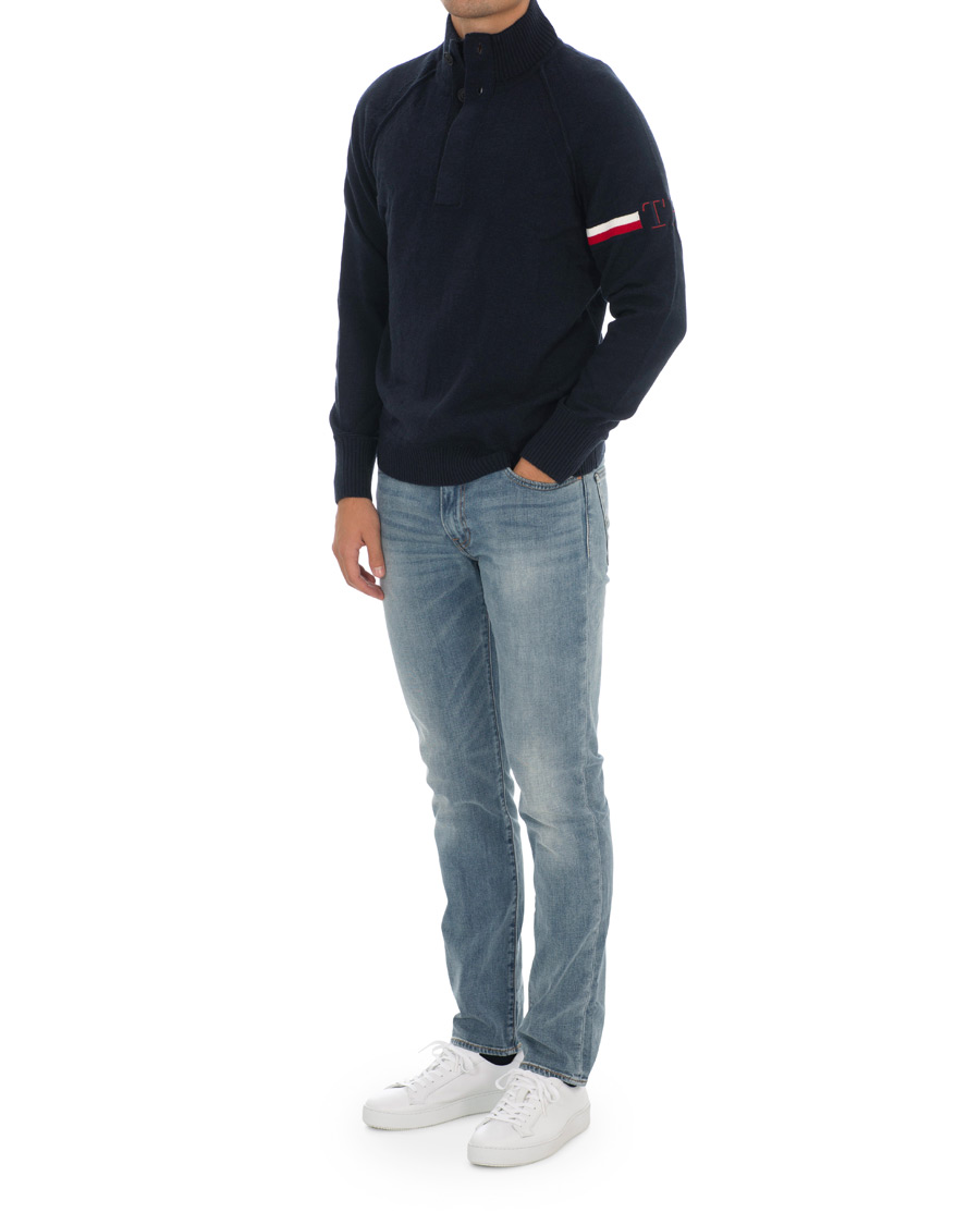 Herr | Tröjor | Tommy Hilfiger | Monogram Button Mock Neck Sky Captain