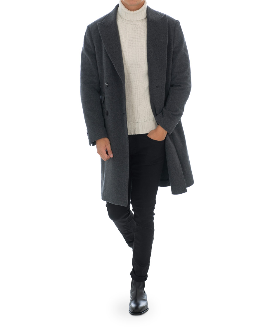 Herr | Jackor | Z Zegna | Double Breasted Unlined Beaver Wool Coat Grey Melange